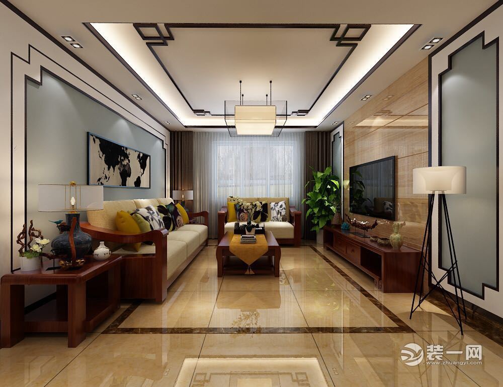 济南装修公司名辉豪庭118平米中式风格装修样板房客厅装修效果图